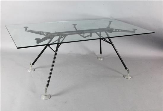 A Norman Foster for Tecno Nomos glass top table, W.5ft 11in. D.2ft 11.5in. H.2ft 3in.
